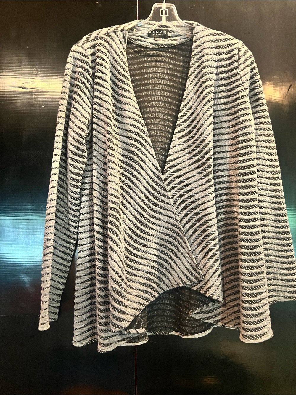 Striped Open-Front Cardigan Sweater in Black and White